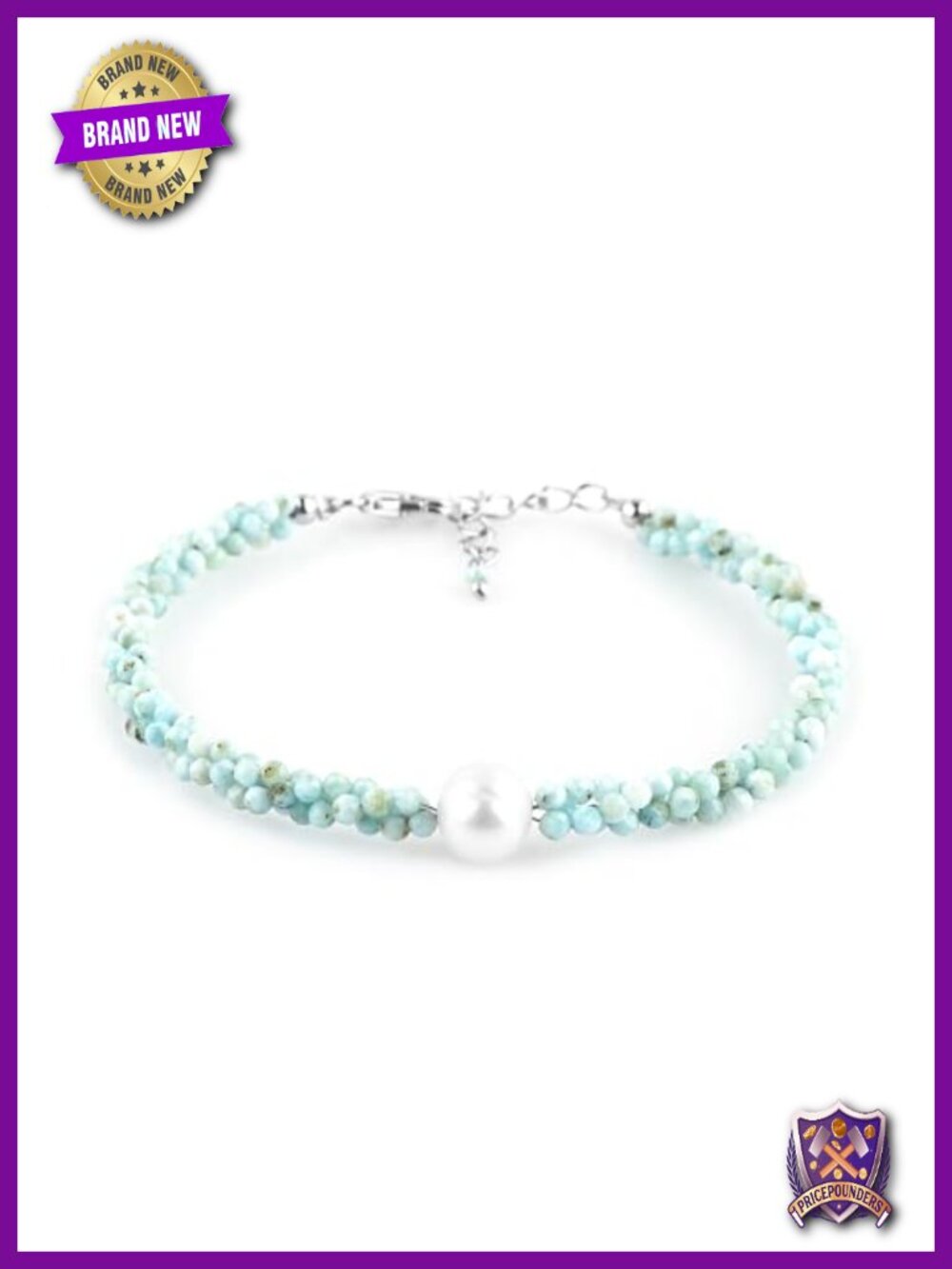 Natural Larimar Beaded Twisted Rope Bracelet, Silver Plated Brass, Women's